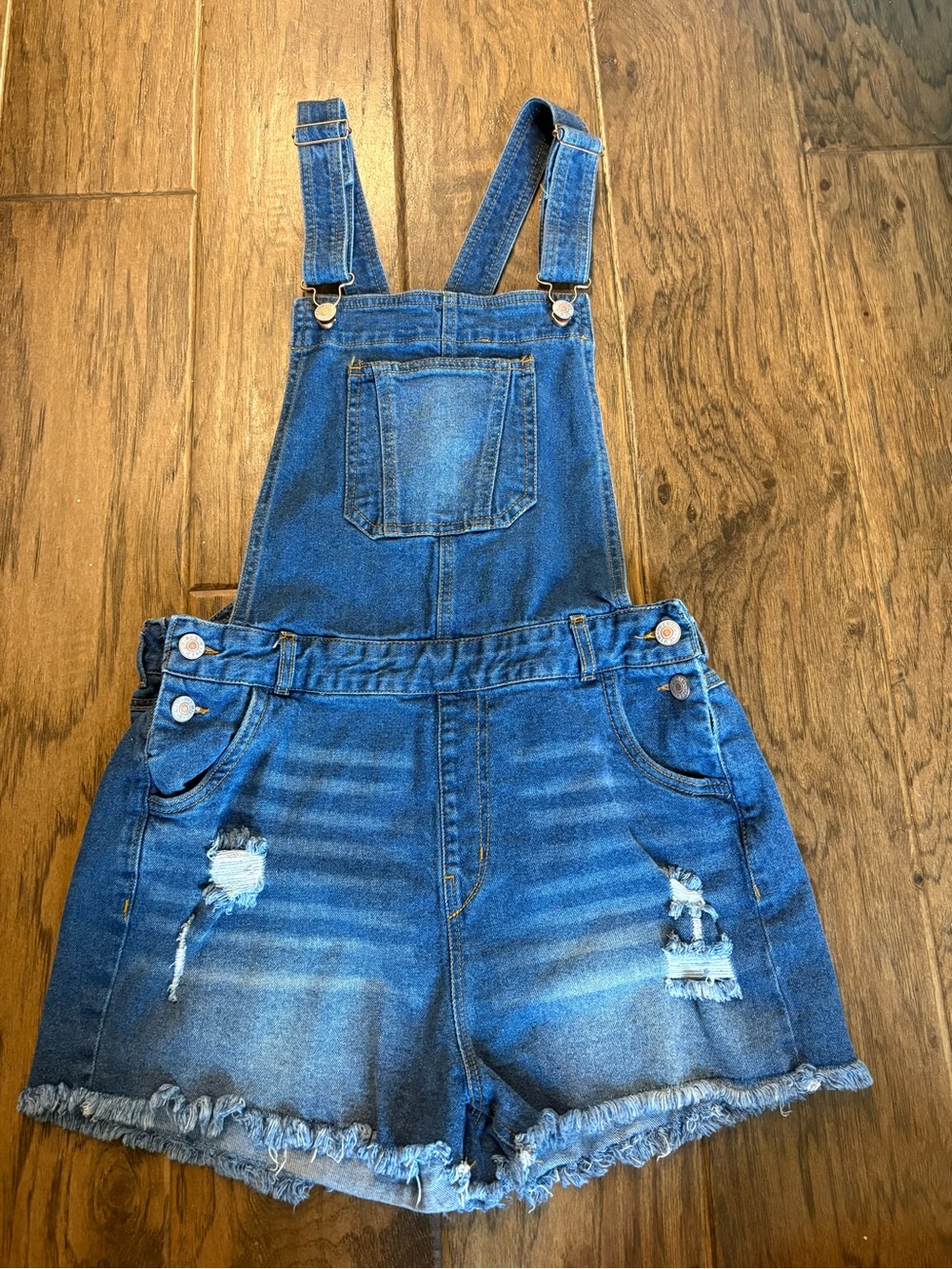 Love Tree Blue Distressed Denim Short Overalls